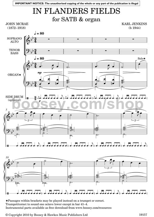 karl jenkins in flanders fields satb organ in flanders fields sheet music