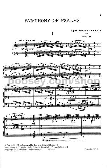 Stravinsky, Igor Symphony Of Psalms, Symphony I