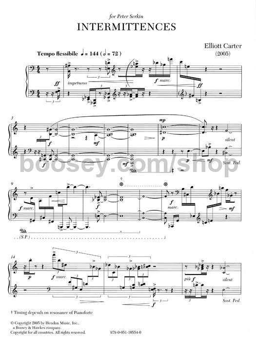 elliott carter two thoughts about the piano i heard him come sheet music