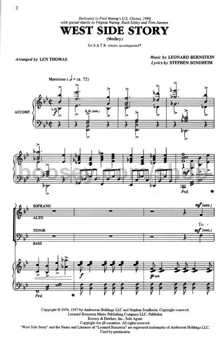 leonard bernstein west side story choral medley satb piano west side story sheet music