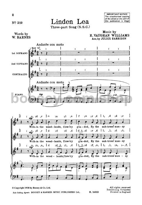 ralph vaughan williams linden lea ssa piano linden lea sheet music