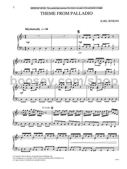karl jenkins palladio theme nightswimming piano sheet music