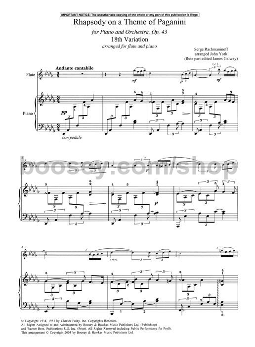 sergei rachmaninoff 18th paganini variation rachmaninoff rhapsody on a theme of paganini sheet music