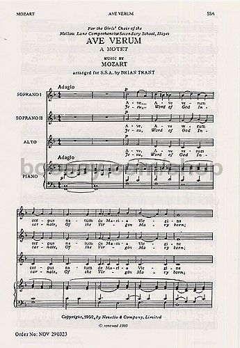 wolfgang amadeus mozart ave verum ssa ave verum corpus sheet music