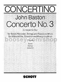 Concerto No3 G Score Tr Rec/str/bc 