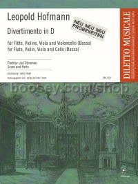 Divertimento in D for flute & strings (score & parts)