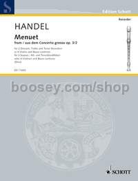 Menuet from op. 3/2 - 4 recorders (SSAT) or 4 violins and basso continuo (score & parts)