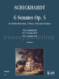 6 Sonates Op. 5 for Treble Recorder, 2 Oboes, Viol & Continuo - Vol. 1 (score & parts)