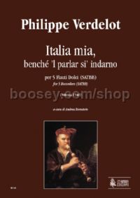 Italia mia, benché ’l parlar si’ indarno (Venezia 1540) for 5 Recorders (score & parts)