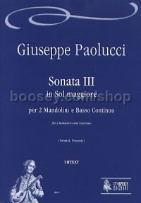 Sonata III in G Major for 2 Mandolins & Continuo (score & parts)