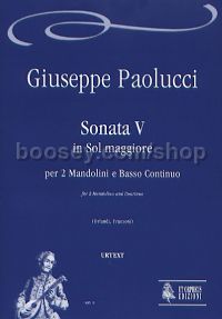 Sonata V in G Major for 2 Mandolins & Continuo (score & parts)