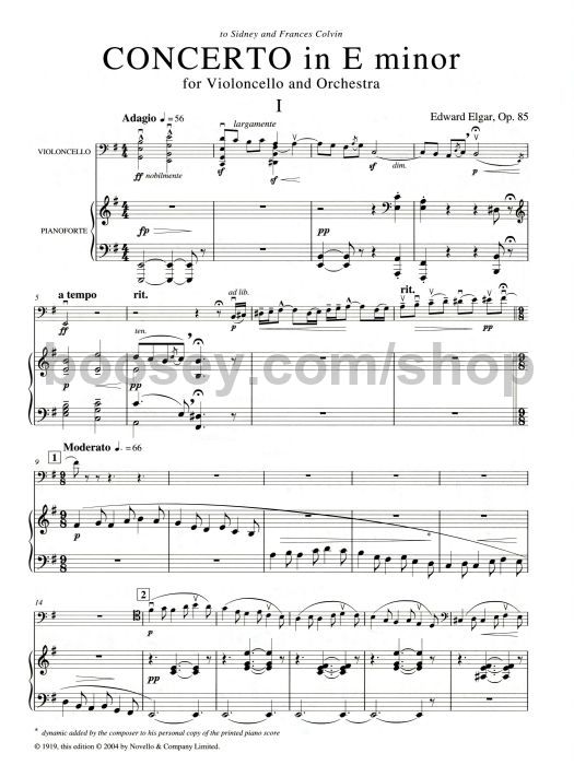 Edward Elgar: Cello Concerto in E minor Op 85 (cello/piano)