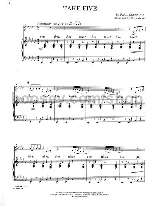 desmond paul take five dave brubeck quartet alto sax piano take five drum sheet music