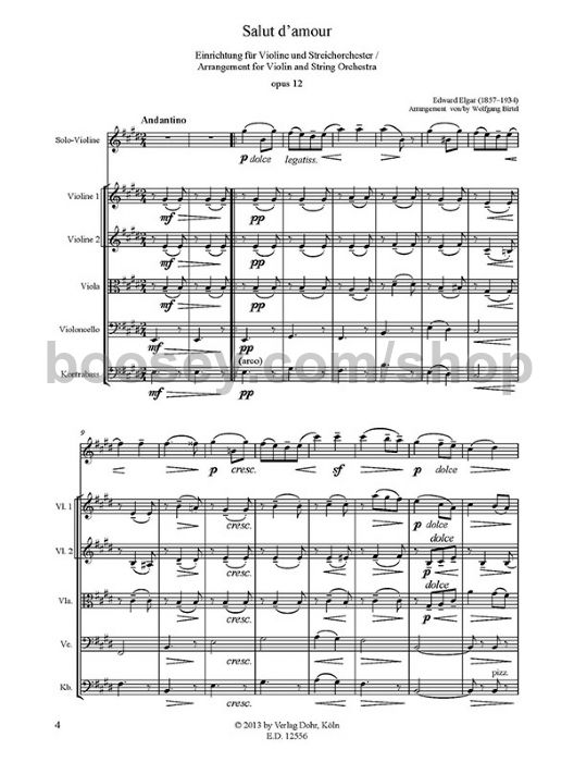 elgar edward salut damour op 12 violin string orchestra salut d amour violin sheet music
