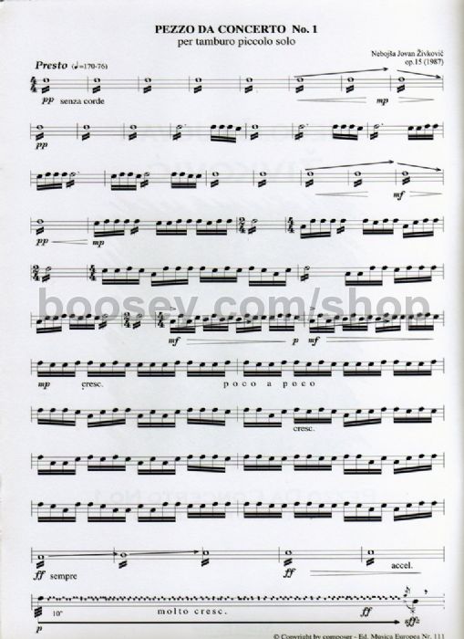 zivkovic nebojsa jovan pezzo da concerto no 1 snare drum snare drum sheet music