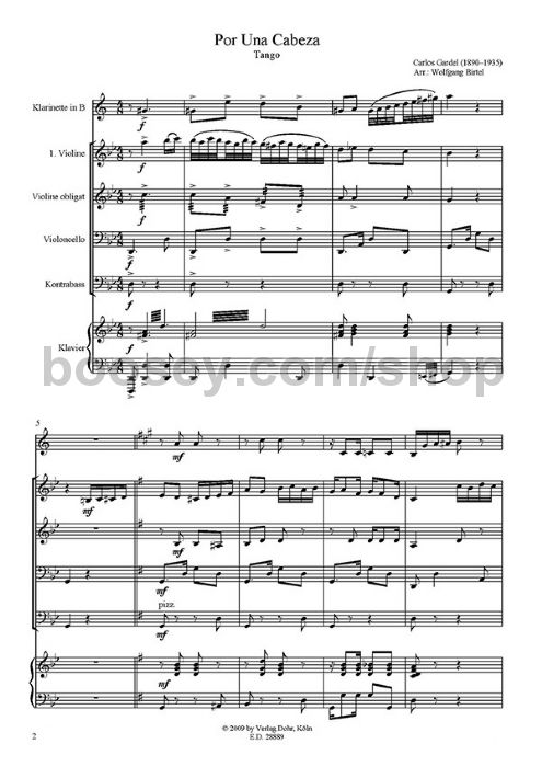gardel carlos por una cabeza clarinet violin violin obligato por una cabeza piano sheet music