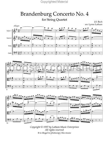 bach johann sebastian brandenburg concerto 4 for string quartet bach string quartet sheet music