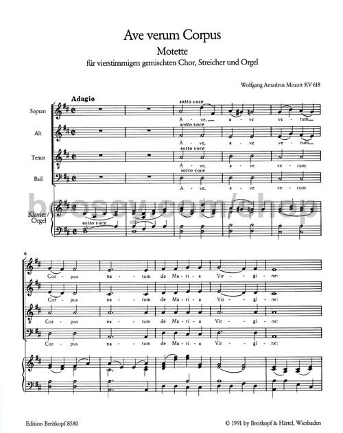 wolfgang amadeus mozart ave verum corpus vocal score ave verum corpus sheet music