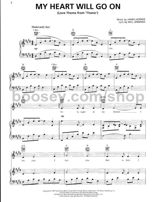 horner james my heart will go on theme from titanic my heart will go on piano sheet music easy