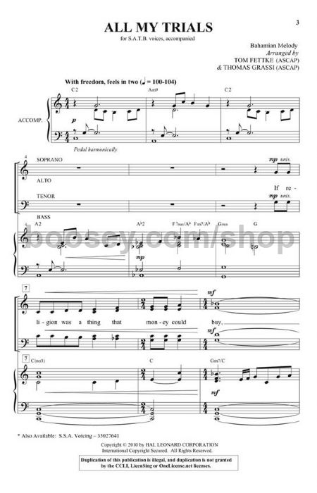 traditional all my trials for satb choir all my trials sheet music