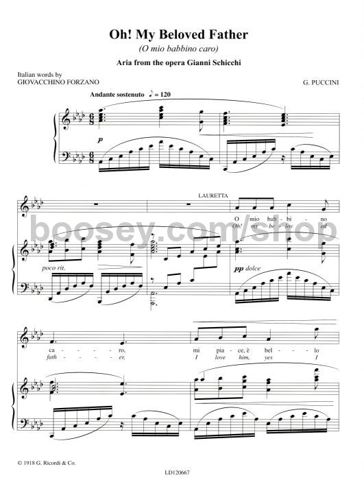 giacomo puccini o mio babbino caro in abmaj o mio babbino caro sheet music