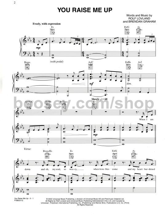 lovland rolf graham brendan you raise me up piano vocal you raise me up violin sheet music