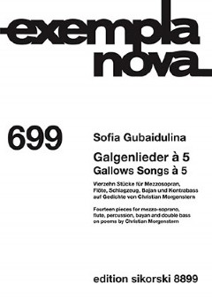 Gallows Songs à 5. Fourteen pieces for mezzo-soprano, flute, percussion, bayan and double bass - Full Score