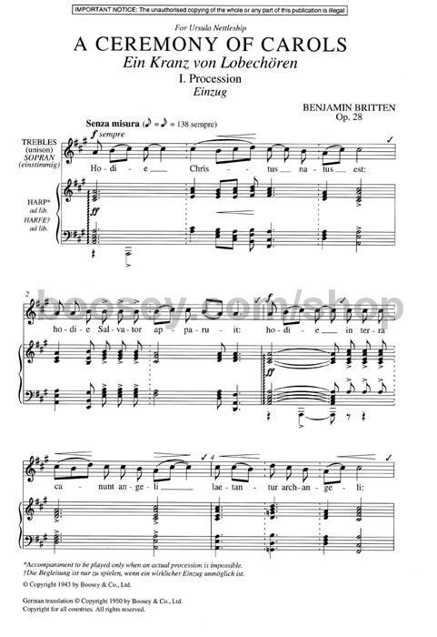A Ceremony of Carols op 28 Ein Kranz von Lobechören Britten harp separate part 