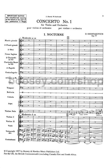 Prisnedsættelse Dæmon ophobe Dmitri Shostakovich - Violin Concerto No.1 Op. 99 (Hawkes Pocket Score -  HPS 694)