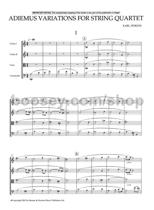 Karl Jenkins Adiemus Variations for String Quartet (Score & Parts)