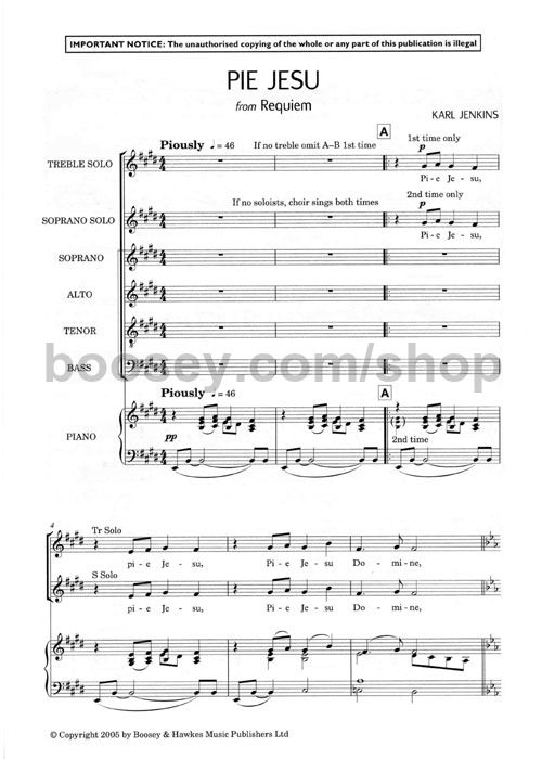 Karl Jenkins Pie Jesu (SATB & Piano)