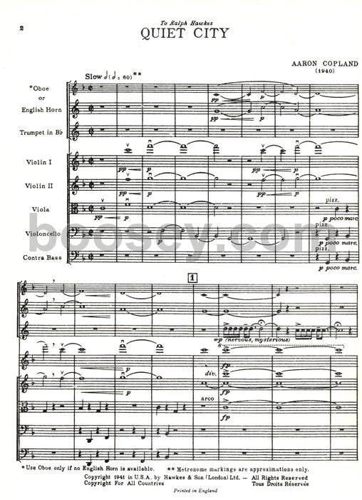aaron copland quiet city quiet city copland sheet music