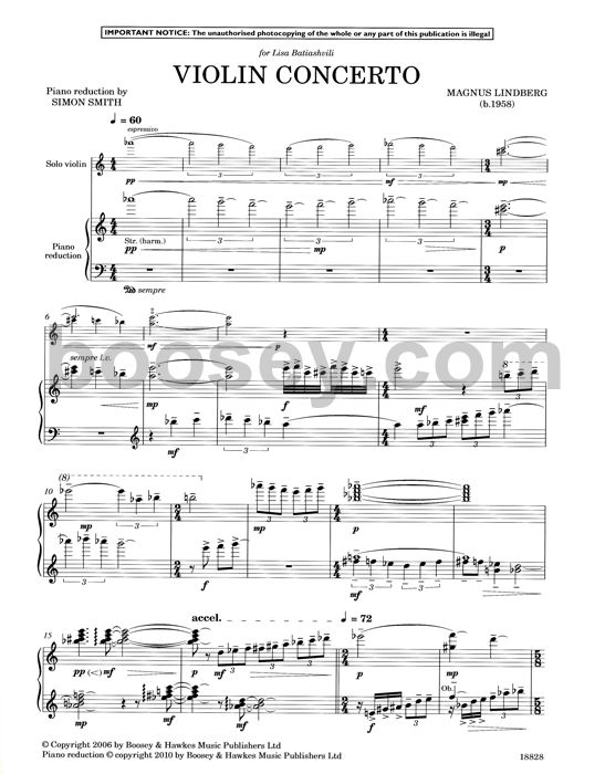 Magnus Lindberg Violin Concerto (Solo Violin Piano Reduction)