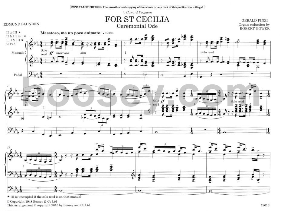 gerald finzi robert gower for st cecilia organ reduction cecilia sheet music