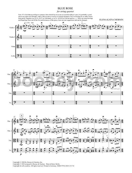 Elena KatsChernin Blue Rose (String Quartet Score & Parts)