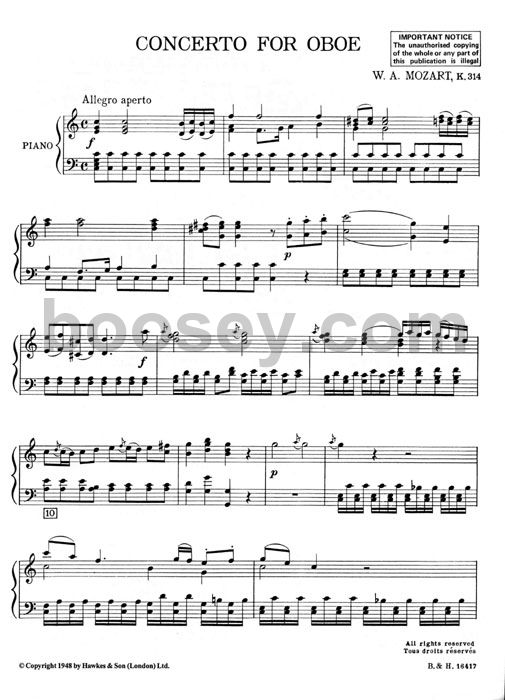 Wolfgang Amadeus Mozart Oboe Concerto In C K314