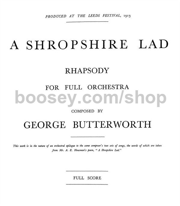 Butterworth, A Shropshire Lad (Full Score)