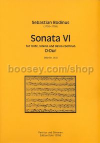 Sonata VI in D major - flute, violin & basso continuo (score & parts)