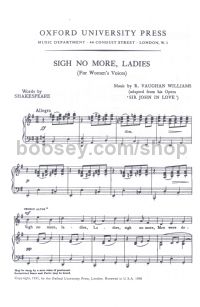 Sigh No More, Ladies (Vocal score) SSA & piano