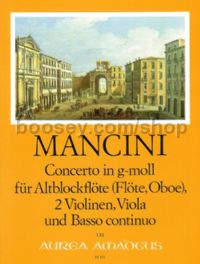 Concerto XIV in G minor for treble recorder, 2 violins, viola & continuo (score & parts)