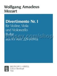 Divertimento No. 1 in Bb major, KV Anh. 229 - violin, viola & cello