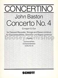 Concerto No. 4 in G major - soprano recorder, strings and basso continuo (set of parts)