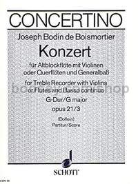 Concerto in G major op. 21/3 - treble recorder, violin & basso continuo (score)