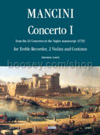 Concerto No. 1 for Treble Recorder (Flute), 2 Violins & Continuo (score & parts)