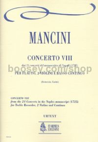 Concerto No. 8 for Treble Recorder (Flute), 2 Violins & Continuo (score & parts)