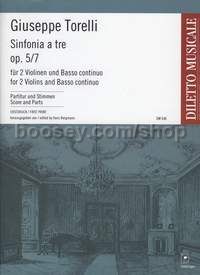 Sinfonia à 3 in A major op. 5/7 G 123 - 2 violins and basso continuo (score and parts)
