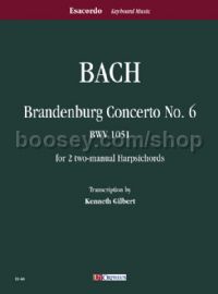 Brandenburg Concerto No. 6 BWV 1051 for 2 two-manual Harpsichords (score & parts)