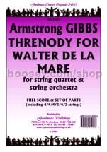Threnody for Walter de la Mare for string quartet & string orchestra (score & parts)