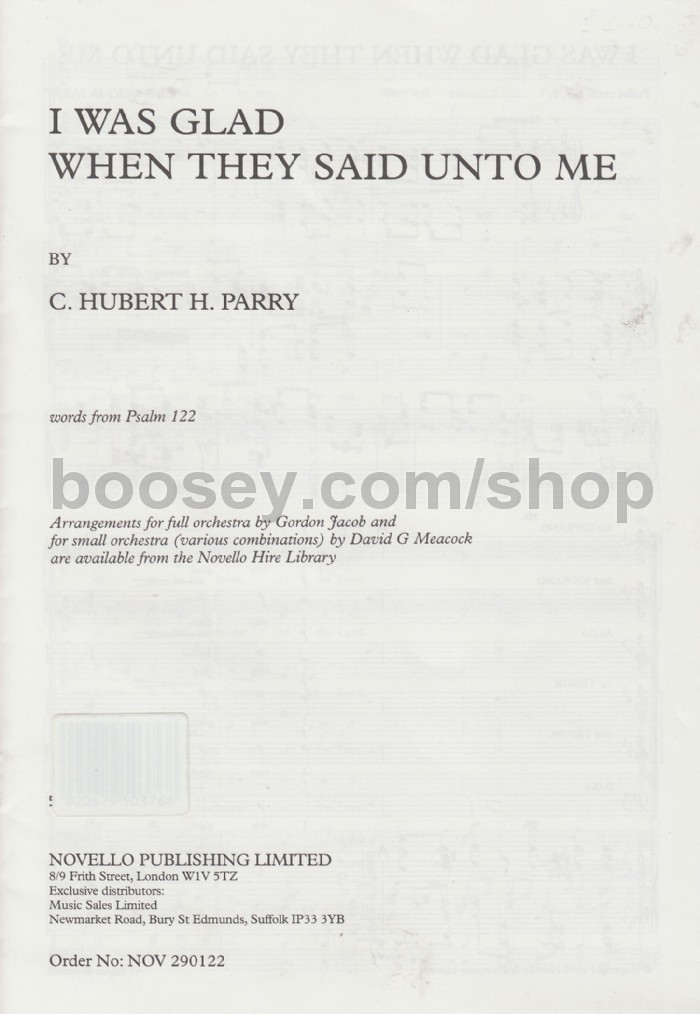 Parry charles hubert hastings i was glad when they said unto me