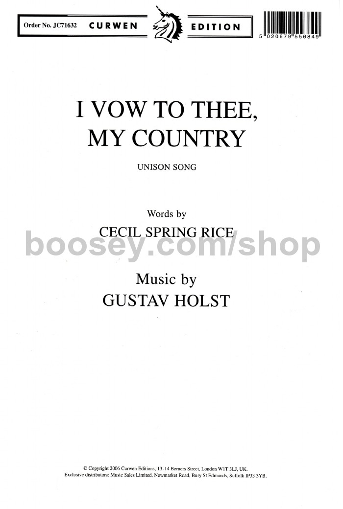 Gustav Holst I Vow To Thee My Country Unison